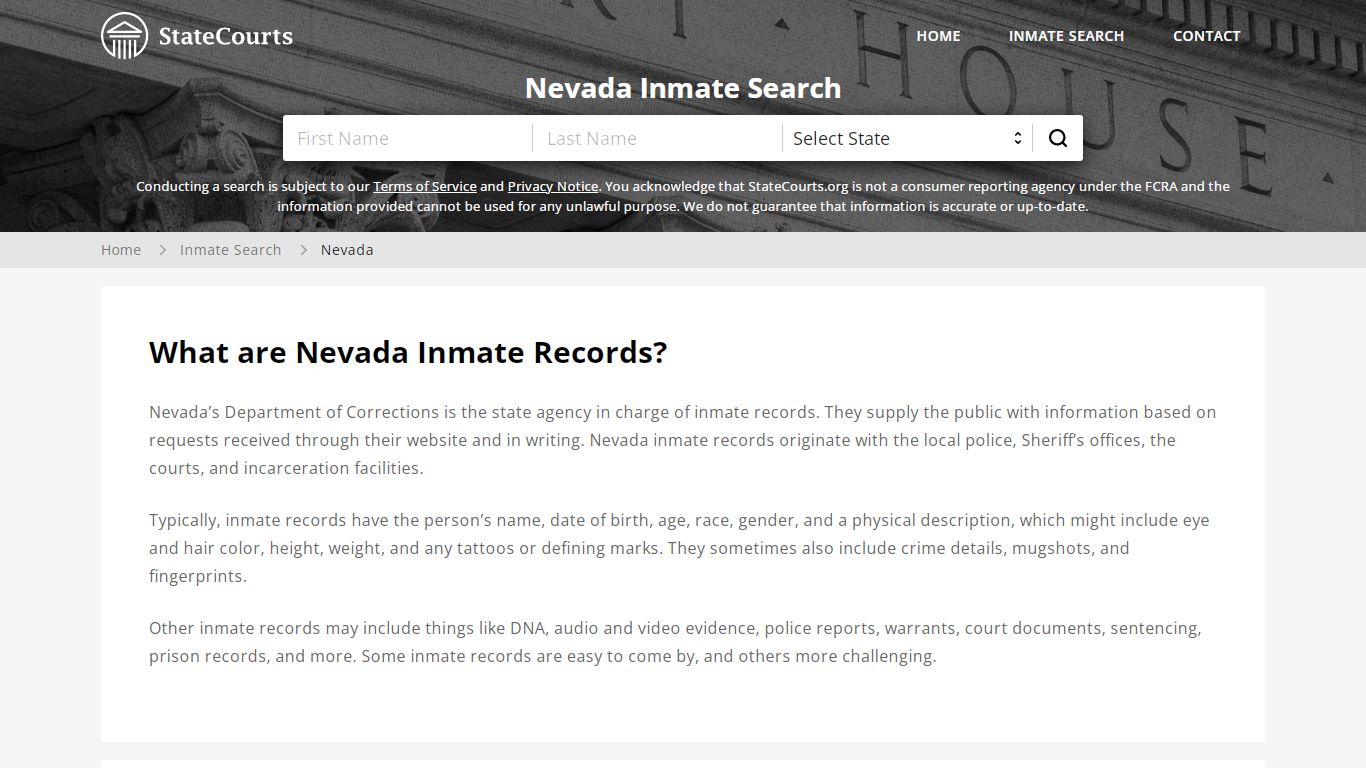 Nevada Inmate Search, Prison and Jail Information - StateCourts