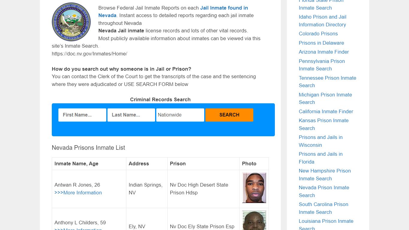 Nevada Prison Inmate Search – Locate Inmates & Criminal Records