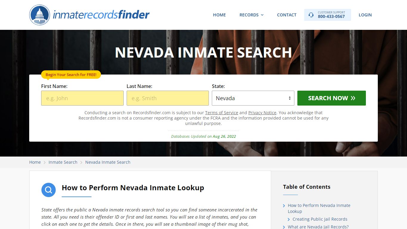 Nevada Inmate Search - Jail & Prison Records Online - RecordsFinder