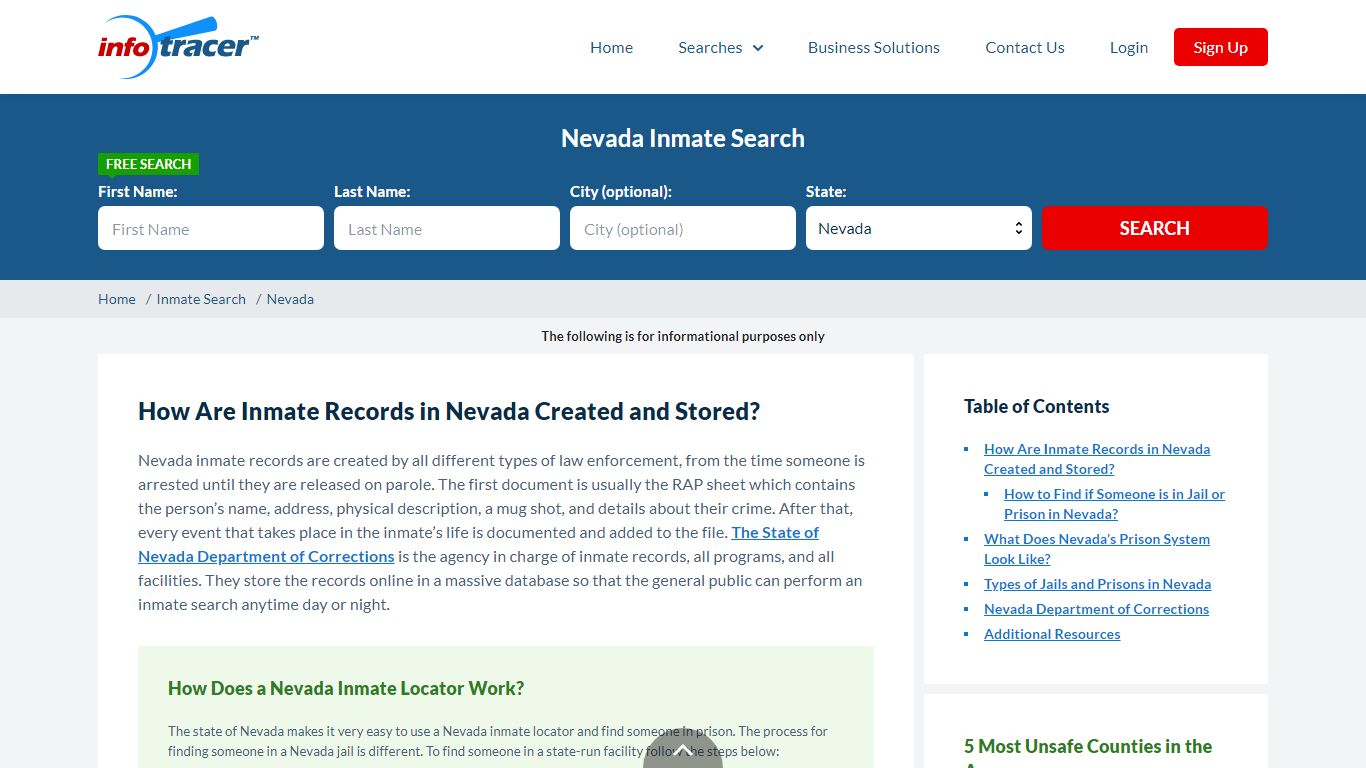 Nevada Inmate Locator & Search - Find NV jail records - Infotracer